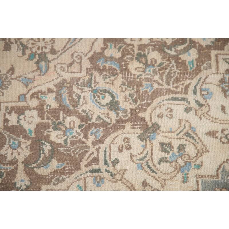 Hand Knotted Oriental 100% Wool Carpet Traditional Floral Beige & Ivories Mashad Area Rug - 11' 1'' X 8' 1''