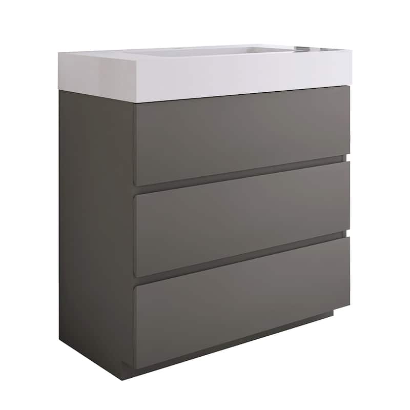 Wood Freestanding Bathroom Vanity Set with White Integrated Resin Sink