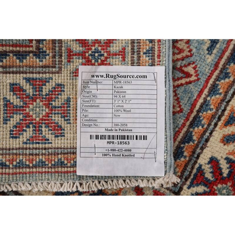 Light Blue Kazak Foyer Rug Handmade Wool Carpet - 2'1" x 3'1"