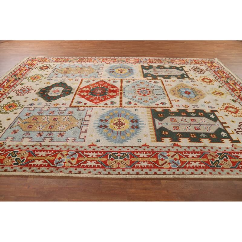 Geometric Heriz Serapi Indian Area Rug Hand-Knotted Wool Carpet - 8'11" x 12'0"