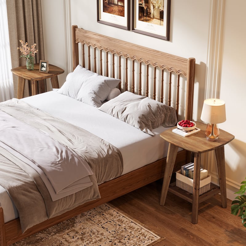 Solid Wood Square End Table with Storage Shelf, 19.68" Wood Side Table for Living Room, Sofa Side