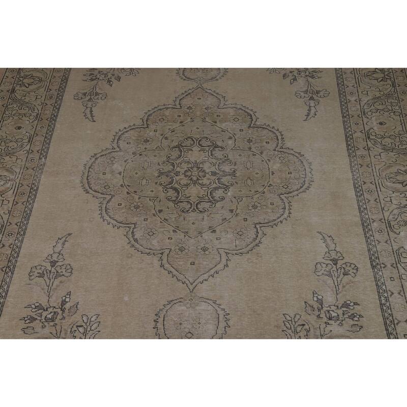 Traditional Tabriz Persian Vintage Beige Wool Carpet - 9'6" x 12'7"