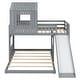 preview thumbnail 7 of 44, Wooden Twin Over Full Bunk Bed,Loft Bed Kids Bed with Playhouse,Farmhouse,Ladder,Slide and Guardrails