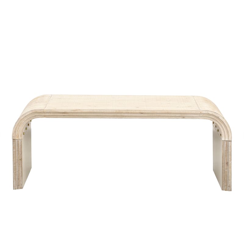 Coffee Table with Curved Art Deco Design, Minimalist Wood Rectangle Center Table, Cocktail Tea Coffee Table for Living Room