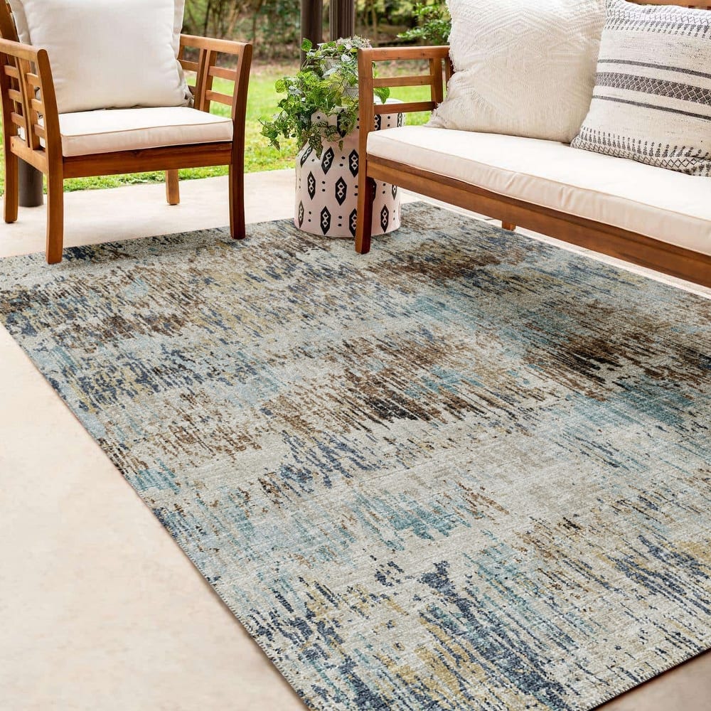 Indoor/ Outdoor Accord Modern Brushstrokes Polyester Washable Rug New