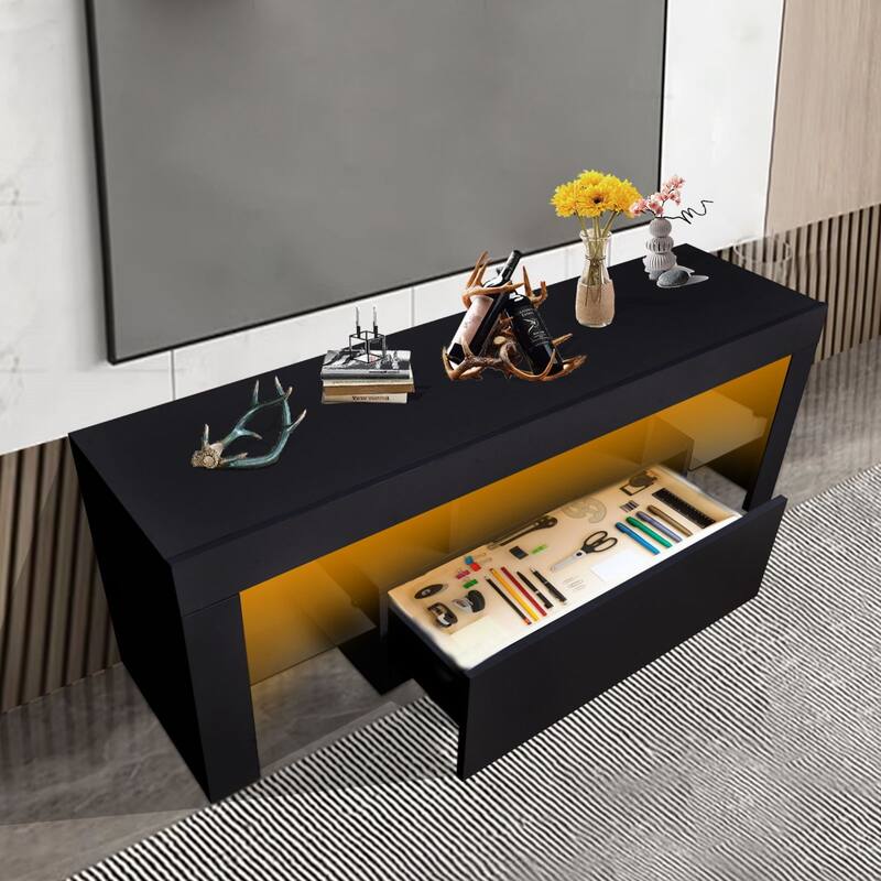 Entertainment Center TV Console Modern TV Stand For Maximum 43 Inch TV，particle Board + Tempered Glass Table Stand