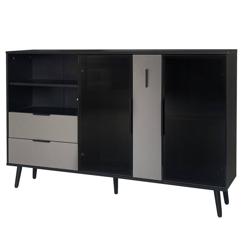 Glass Door Storage Cabinet with Drawers and Metal Handles, Living Room Modern Buffet Sideboard