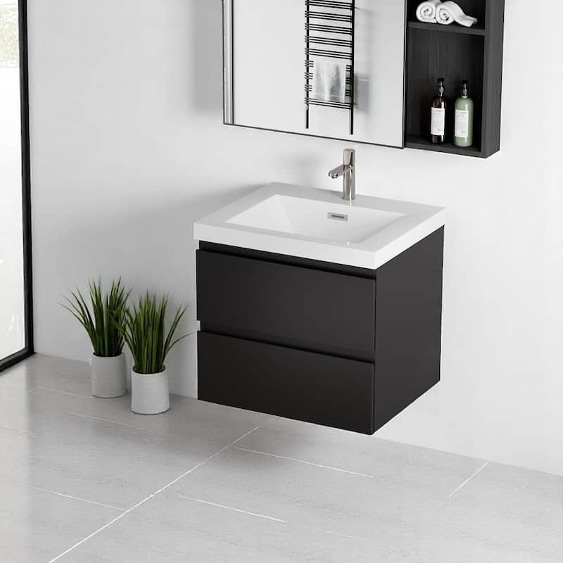 24" Floating Bathroom Vanity with Resin Sink, Modern Wall-Mounted Storage Cabinet with Soft Close Drawers