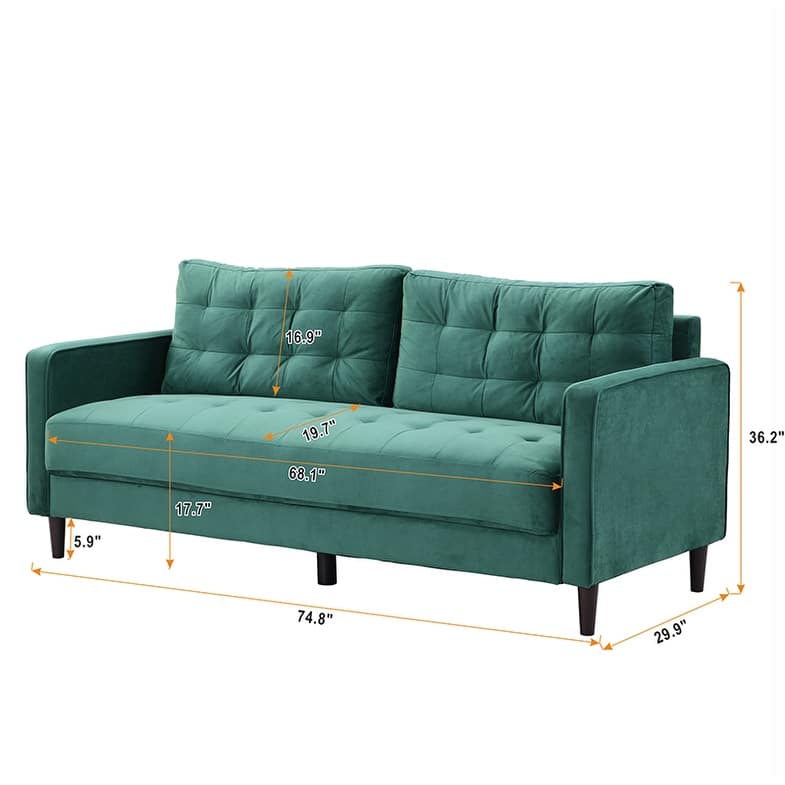 74" Green Linen Three Seater High Resilience Sofa