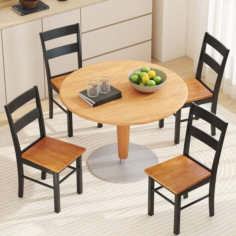 Black-Teak Rubberwood Armless Dining Chairs Set of 2 with Open Back - 15.7" W x 19.9" D x 34.8" H