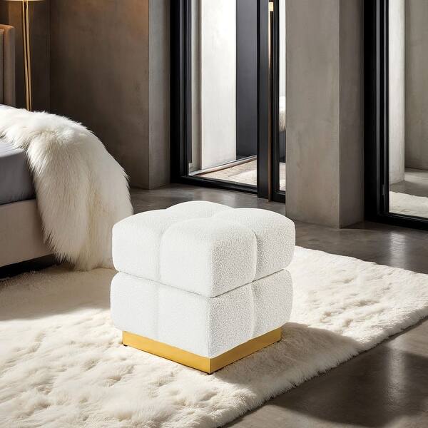 Square Box Stool Contemporary Style Square Storage Stool Beige Finish Biscuit Tufting ...
