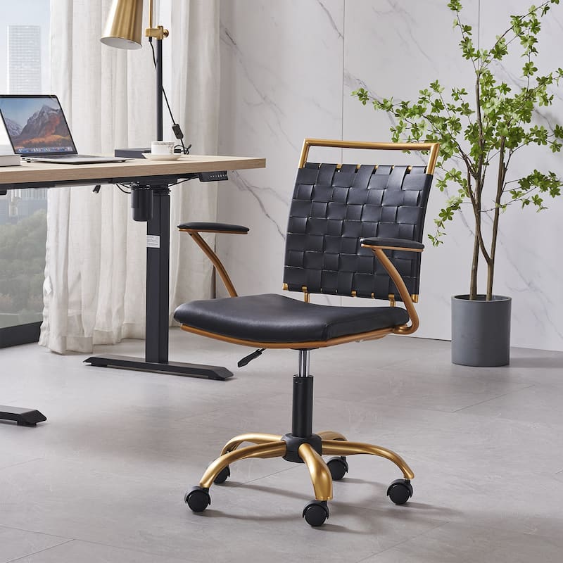 LUXMOD Goldtone Leather Mid Back Office Chair Swivel Computer Desk Chair - Black