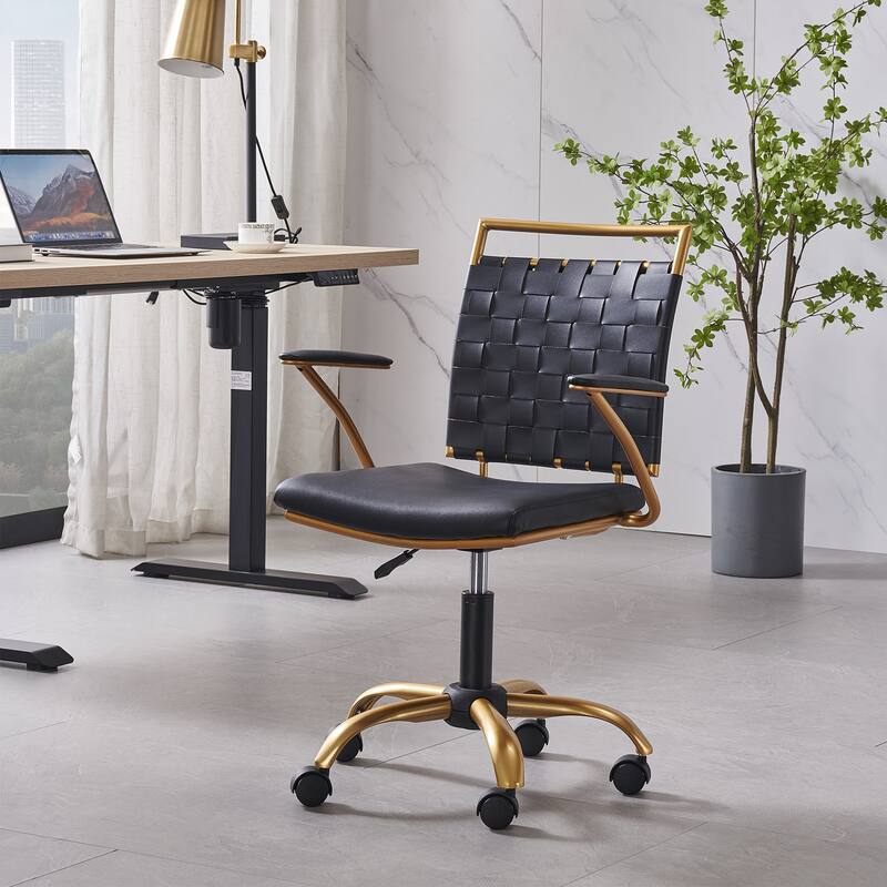 CAROCC Home Office Desk Chair Gold with Throw Pillow - Black