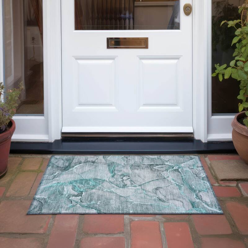 Lalu Artistic Abstract Weather Resistant Classic Meets Modern Outdoor Rug