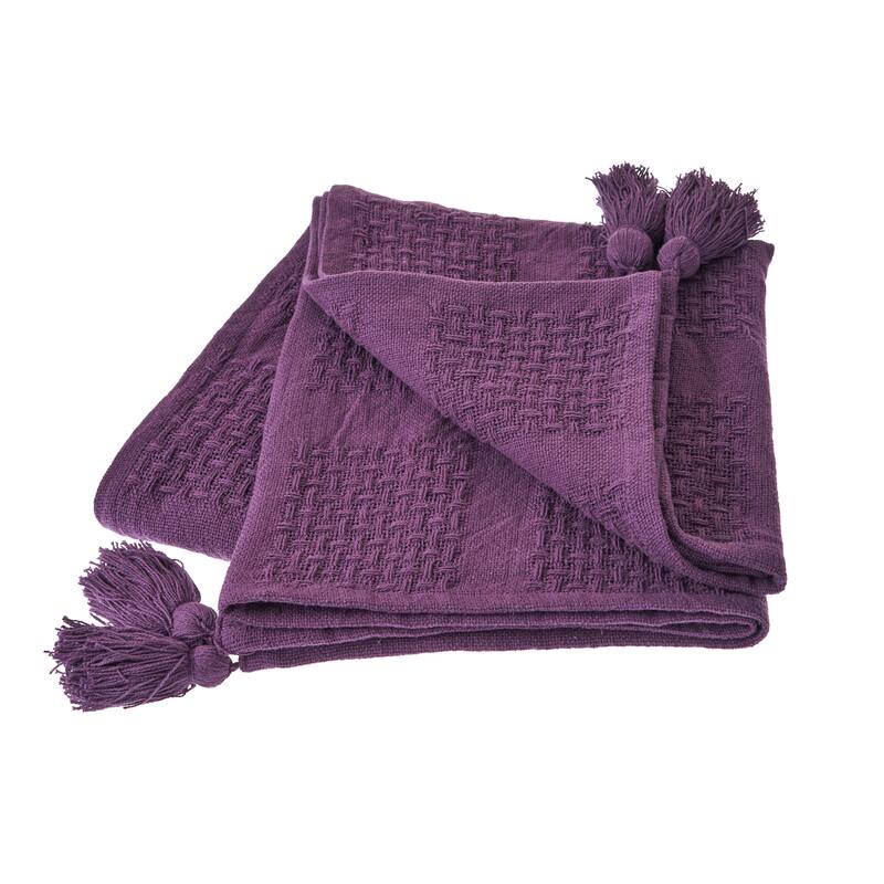 Porch & Den Hand-Woven Natural Cotton Basket Weave Standard Size Throw Blanket - Purple