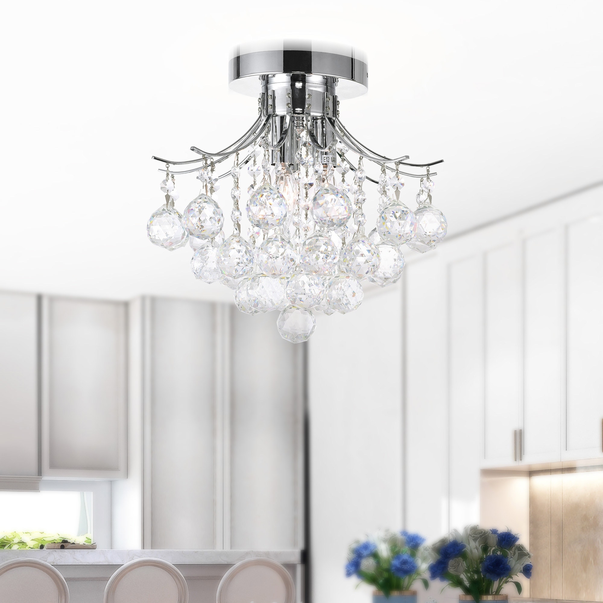 CWI Lighting Princess 3 Light 12in Chrome Flush Mount with Crystals