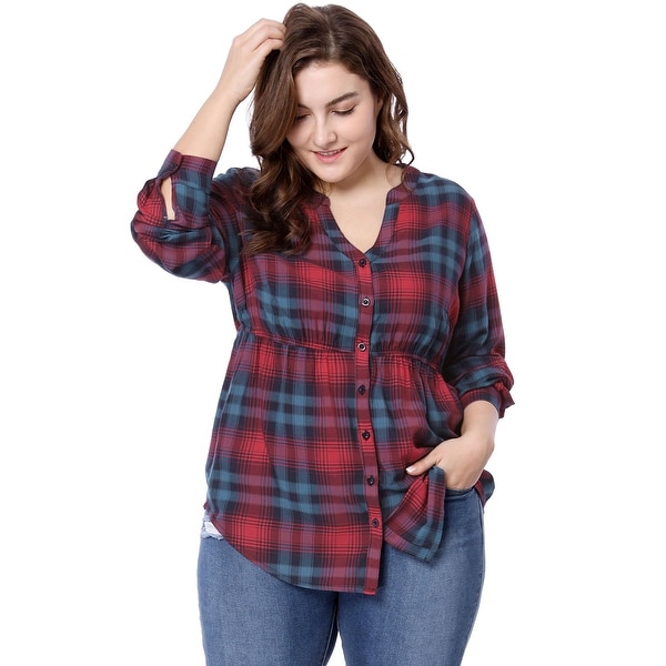 plus size red button up shirt