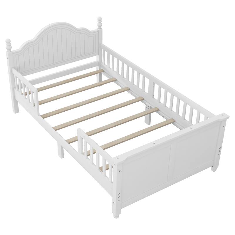Twin Size Bed For Kids, Wood Twin Platform Bed with Headboard and Footboard, White