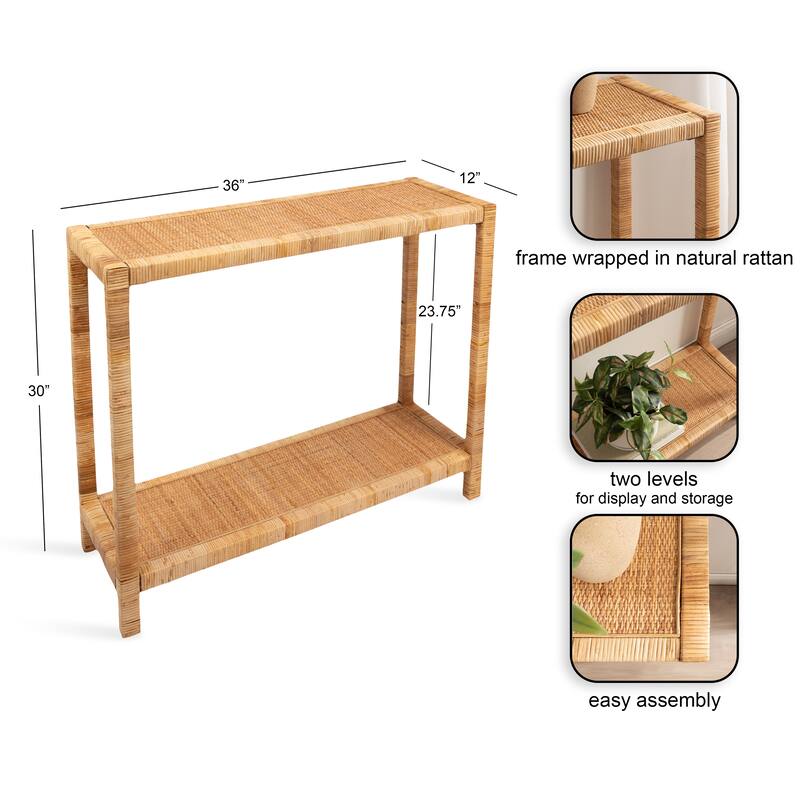 Kate and Laurel Raffina Rattan Console Table - 36x12x30