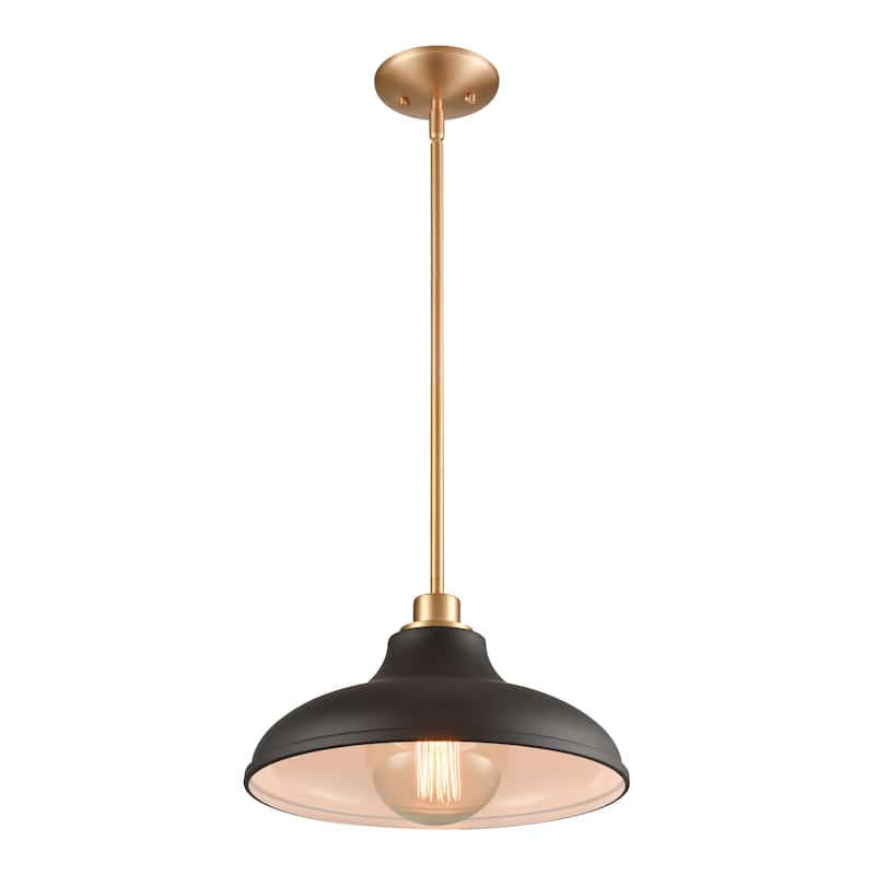 Elk Home Grenville Brushed Gold With Black Metal Shade 1 Light Pendant