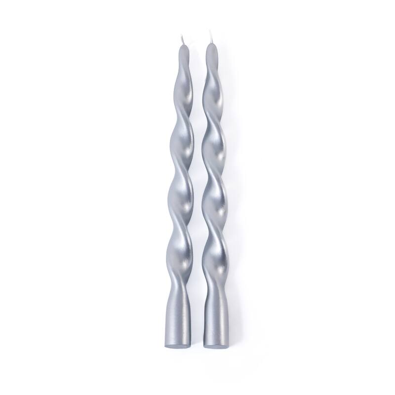 Lumière Twist Formal Taper Candles, Set of 12 - Holiday Table Décor - Silver - 12"