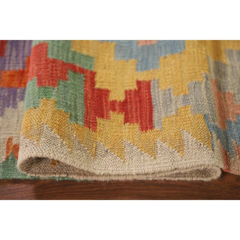 Hand Woven Oriental 100% Wool Carpet Southwestern Geometric Multi-Colored Kilim Runner Rug - 7' 10'' X 2' 9''