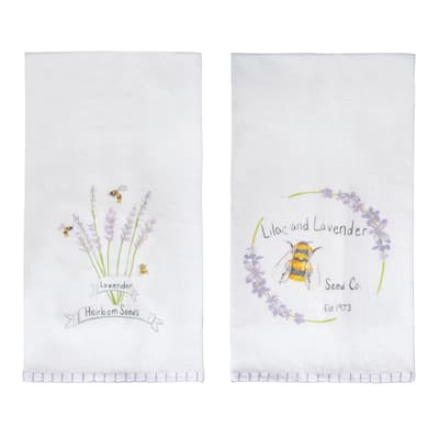 Transpac Cotton Lavender Whipstich Edge Tea Towel Set 2 Everyday Home Decorations