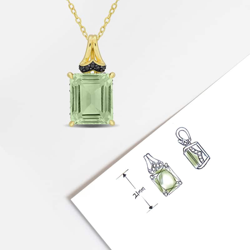 Miadora 5 5/8ct TGW Octagon-Cut Green Quartz Black Sapphire Necklace Yellow Silver