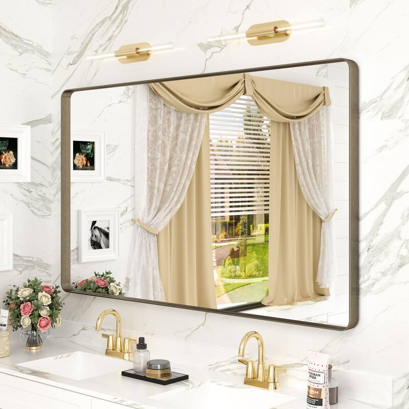 Modern Metal Frame Wall Mounted Bathroom Vanity Mirror - 48x30 - Bronze