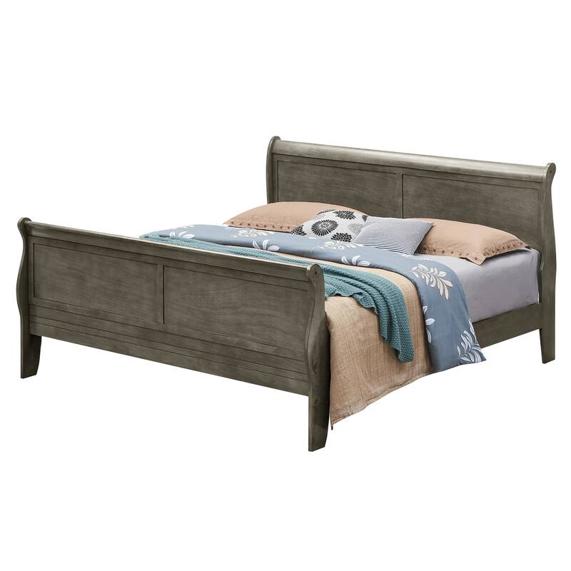 King Sleigh Bed - Gray Wood Veneer - Classic Design - High Footboard - Requires Box Spring - Homestock