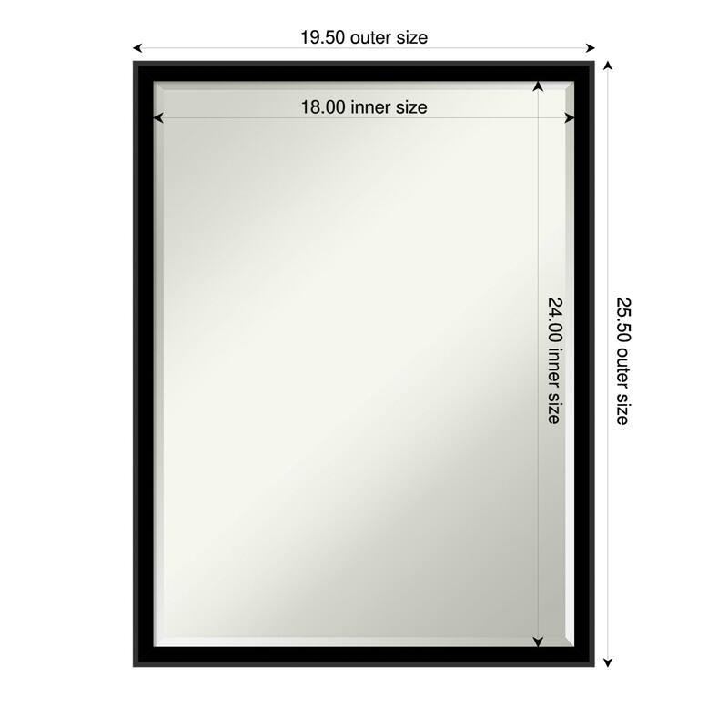 Incline Half-Inch-Bevel Wood Framed Bathroom Vanity Wall Mirror - 20 x 26 in - Incline Black