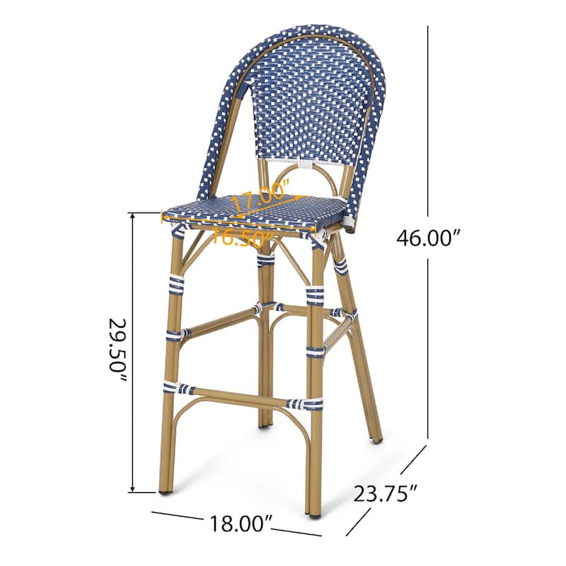 Meso Outdoor Barstool Chair Set of 2, White Blue Wicker Woven, Brown