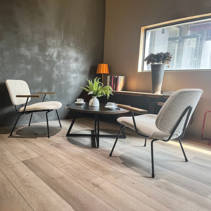 Round Coffee Table Wood Grain and Black Metal