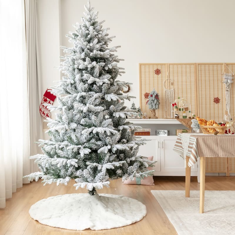 Gymax 4.5/6/7ft Snow Flocked Decoration Christmas Tree w/LED Lights &