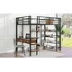 preview thumbnail 4 of 10, Full Size Metal Loft bed with Desk, Ladder, Fence and Shelves for Kids, Boys and Girls, Bedroom