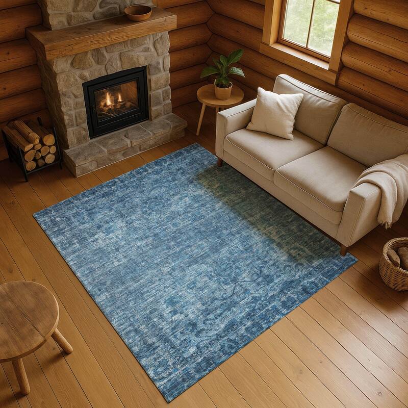 Premium Washable Super Soft Vintage Traditional Mayfield Rug - Blue - 5' x 7'6"