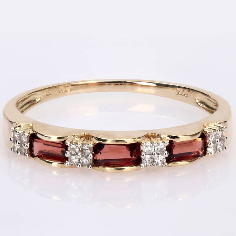 Miadora 10k Yellow Gold Baguette-cut Garnet & Diamond Accent Stackable Eternity Wedding Band Ring