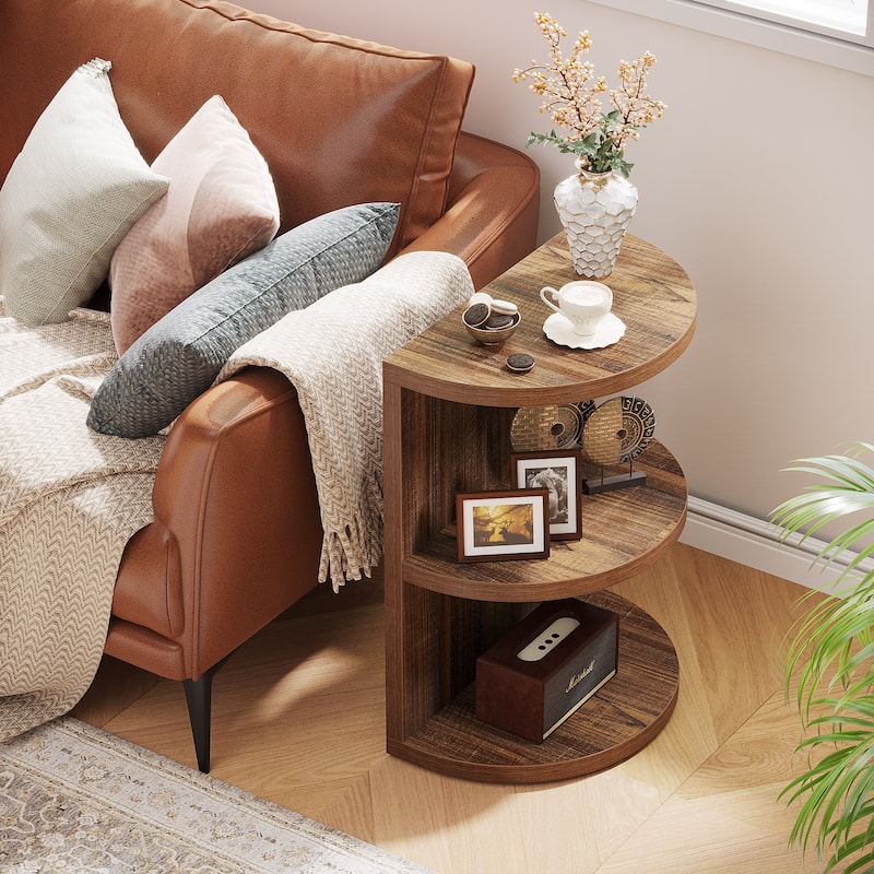 3-Tier Rustic Brown Semi Circle Side Table - Brown - 1 pc