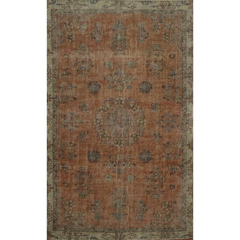 Hand Knotted Oriental 100% Wool Carpet Transitional Floral Oranges & Rust Anatolian Area Rug - 9' 2'' X 5' 6''
