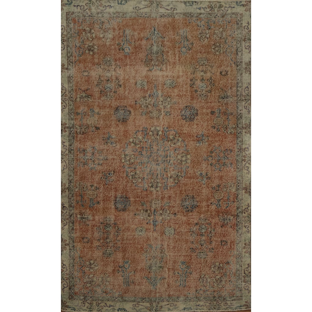 Hand Knotted Oriental 100% Wool Carpet Transitional Floral Oranges & Rust Anatolian Area Rug - 9' 2'' X 5' 6''