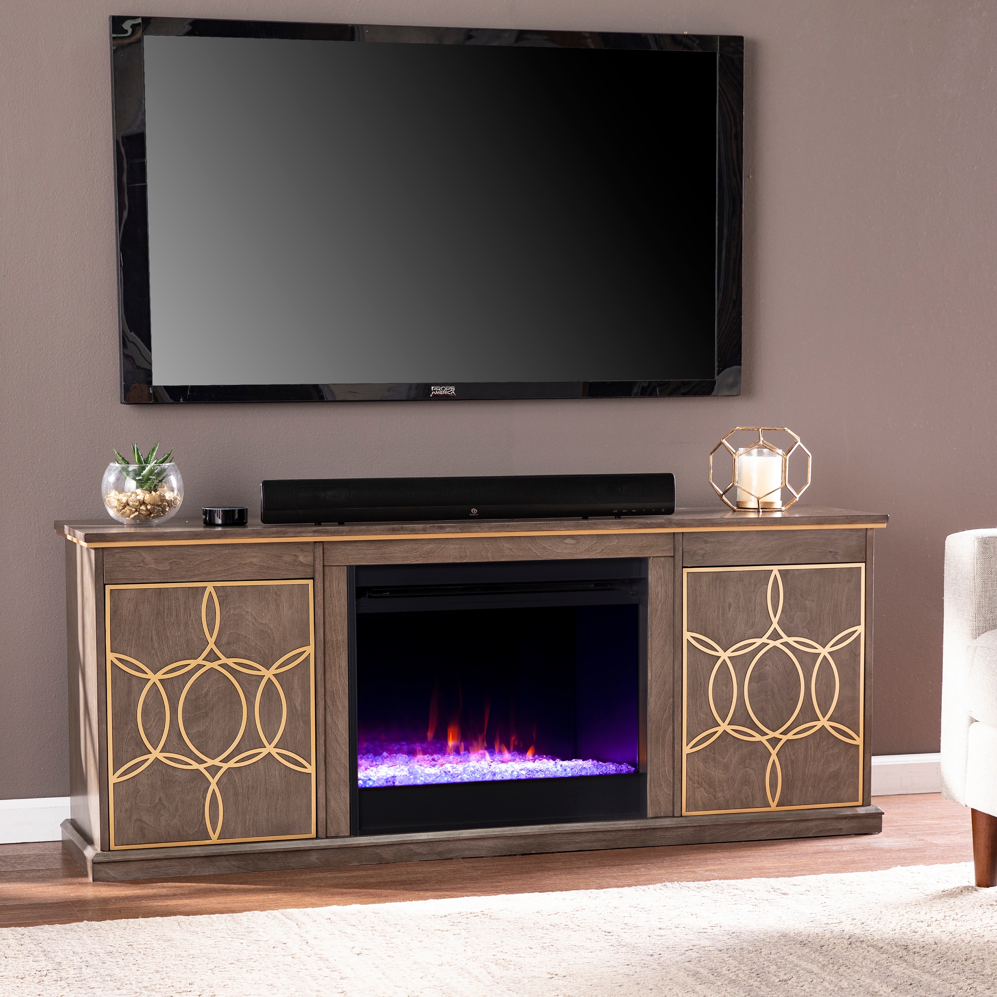 SEI Furniture The Ysidro Brown Color Changing Fireplace Console