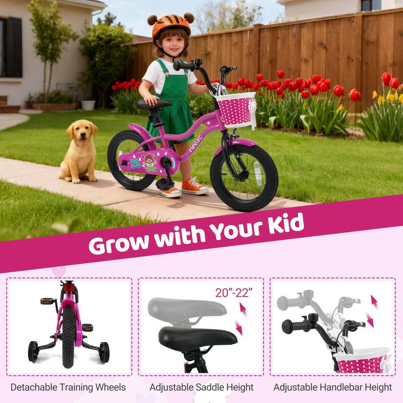 Costway 12”/14”/16”/18” Kids Bike with Training Wheels, Basket, Hand & - See Details