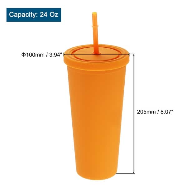 Acrylic Tumbler with Lid and Straw, 24 oz Insulated Double Wall Cups - Orange