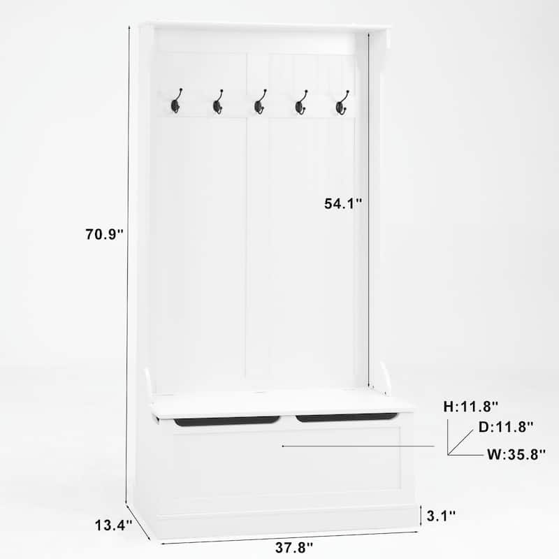 Entryway Bench with 5-Hook Coat Rack & Shoe Storage