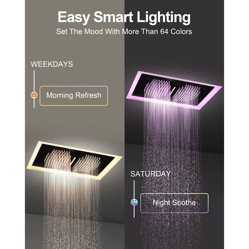 GRANDJOY LUXURY Shower Faucet Set 28"*16" Ceiling Mount Shower Head Body Jets Handheld Spray with Slide Bar LED Music