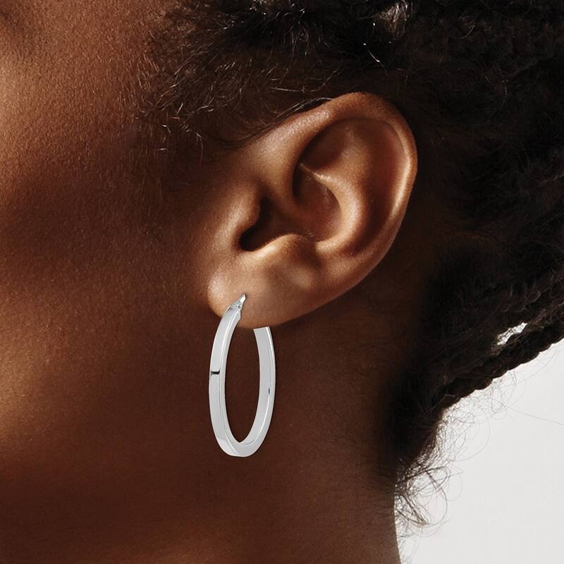 Curata 14k White Gold Polished Oval Hoop Earrings - 37.75x27.5mm