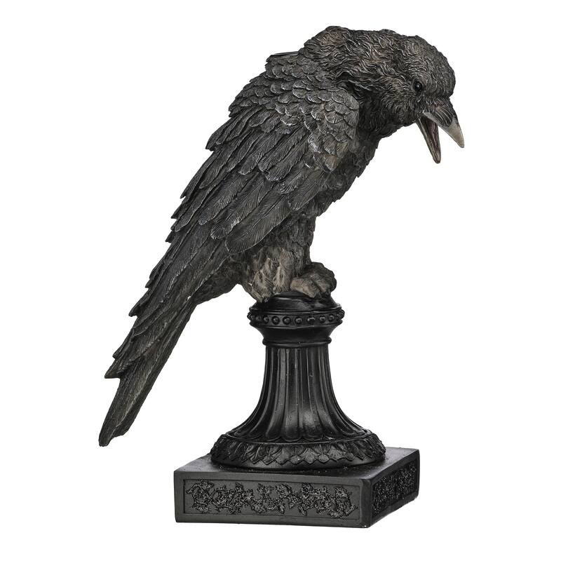 12" Resin Black Raven Candle Holder