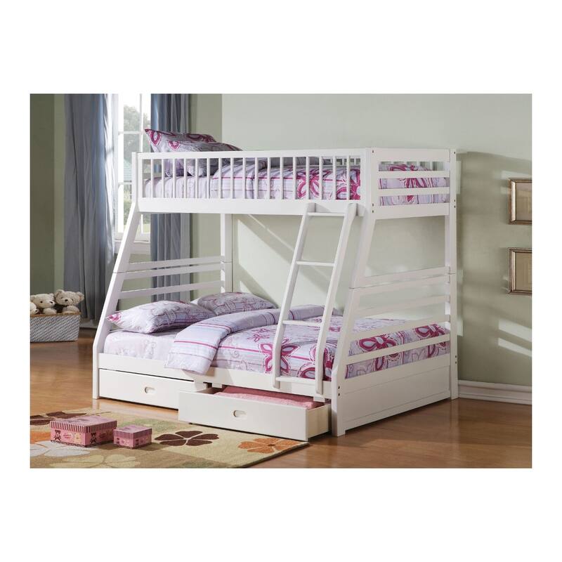 Coastal Charm Bunk Bed - Twin Over Full, White Finish, Storage Drawers, Kids Bedroom Furniture