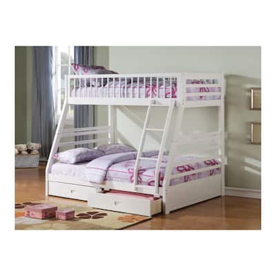 Coastal Charm Bunk Bed - Twin Over Full, White Finish, Storage Drawers, Kids Bedroom Furniture