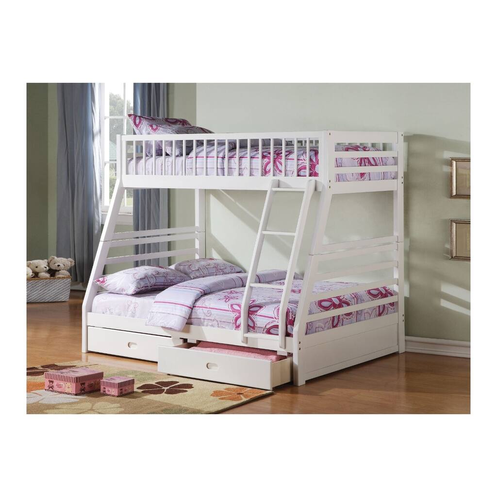 Coastal Charm Bunk Bed - Twin Over Full, White Finish, Storage Drawers, Kids Bedroom Furniture